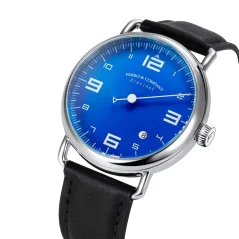 Montre Ferro & Company pour hommes en argent avec bracelet en cuir Distinct 2 Blue 44MM