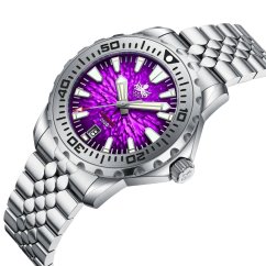 Men's silver Phoibos watch with steel strap KRAKEN 200M PY059H Automatic 40MM
