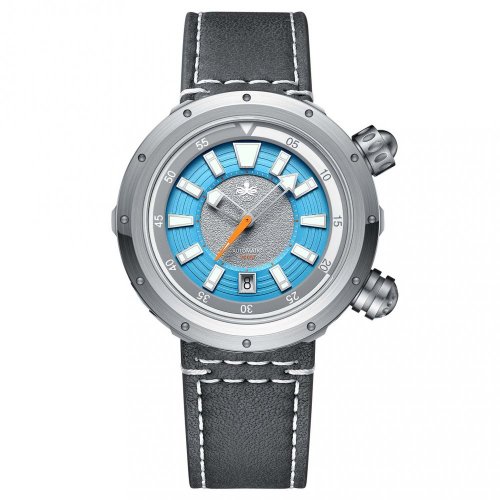 Miesten hopea Phoibos Watches - kello nahkarannekkeella Vortex Anti-Magnetic PY042D - Blue Automatic 43.5MM
