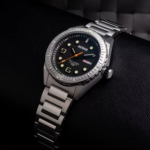 Ασημένιο ρολόι Audaz Watches για άντρες με ιμάντα από χάλυβα Tri Hawk ADZ-4010-01 - Automatic 43MM