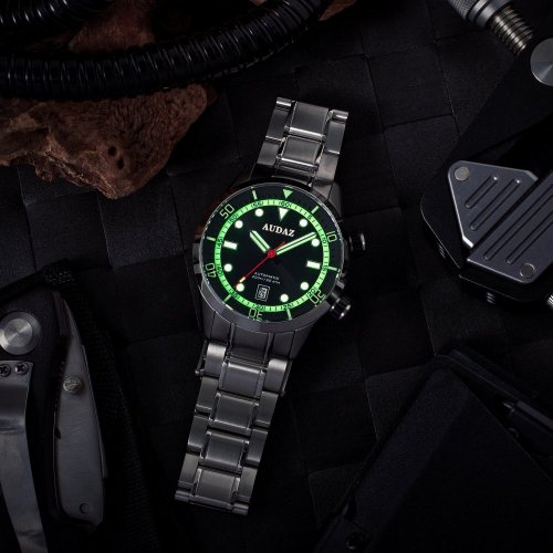 Zilverkleurig herenhorloge van Audaz Watches met stalen band Seafarer ADZ-3030-01 - Automatic 42MM