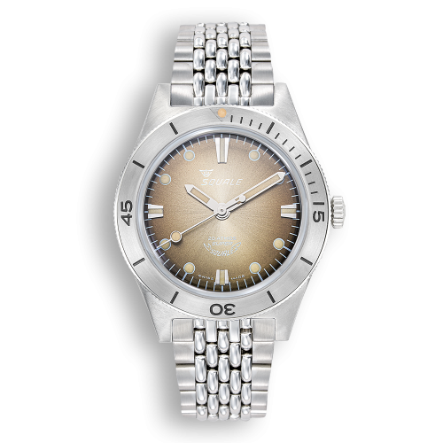 Męski srebrny zegarek Squale ze stalowym paskiem Super-Squale Sunray Brown Bracelet - Silver 38MM Automatic