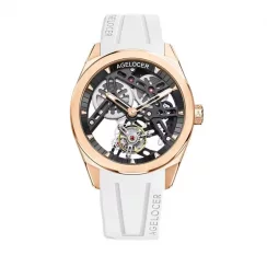 Montre Agelocer Watches pour homme de couleur or avec bracelet en caoutchouc Tourbillon Sport Series White 42MM