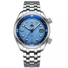 Strieborné pánske hodinky Phoibos Watches s oceľovým pásikom Eage Ray 200M - Pastel Blue Automatic 41MM
