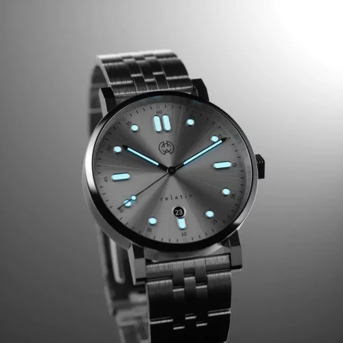Męski srebrny zegarek Henryarcher Watches ze stalowym paskiem Relativ - Vinter Storm Grey 41MM