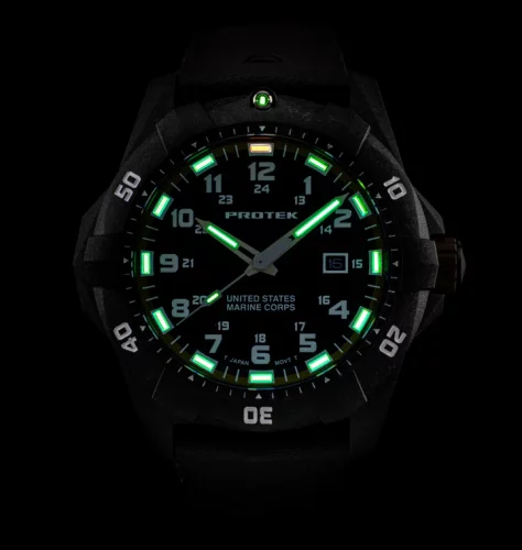 Schwarze Herrenuhr ProTek Watches mit Gummiband Official USMC Series 1015G 42MM