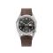 Stříbrné pánské hodinky Praesidus s koženým páskem Rec Spec - White Sunray Brown Leather 38MM Automatic