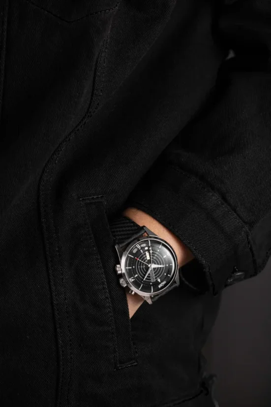 Men's silver Vulcain watch with leather strap Nautical Heritage Black White Luminova Steel Triple Caseback - Brown Plain 42MM Automatic