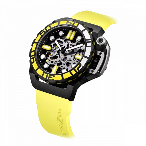 Zwart herenhorloge van Mazzucato met een rubberen band RIM Sub Black / Yellow - 42MM Automatic