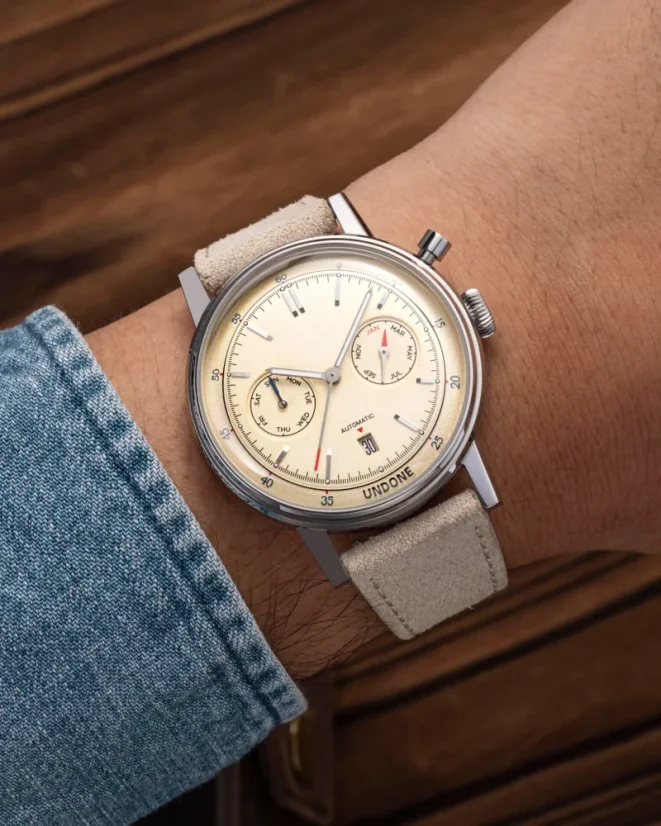 Men's silver Undone Watch with leather strap Urban Automatic Sandstorm 40MM