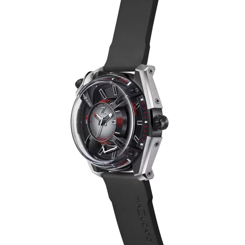 Zilver herenhorloge van Mazzucato met een rubberen band LAX Dual Time - 48MM Automatic