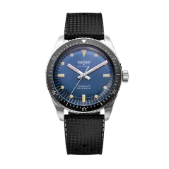 Men's silver Vulcain watch with rubber strap Skindiver Nautique Blue with Khaki Brown Lum - Rubber 44,5MM Automatic