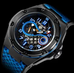 Čierne pánske hodinky Nsquare s koženým opaskom SnakeQueen Dazzling Blue 46MM Automatic
