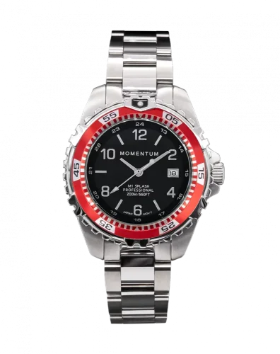 Stříbrné pánské hodinky Momentum s ocelovým páskem Splash Black / Red 38MM