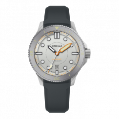 Stříbrné pánské hodinky Circula s gumovým páskem DiveSport Titan - Grey / Hardened Titanium 42MM Automatic