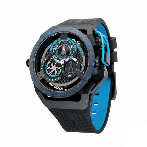 Zwart herenhorloge van Mazzucato met een rubberen band RIM Monza Black / Blue - 48MM Automatic