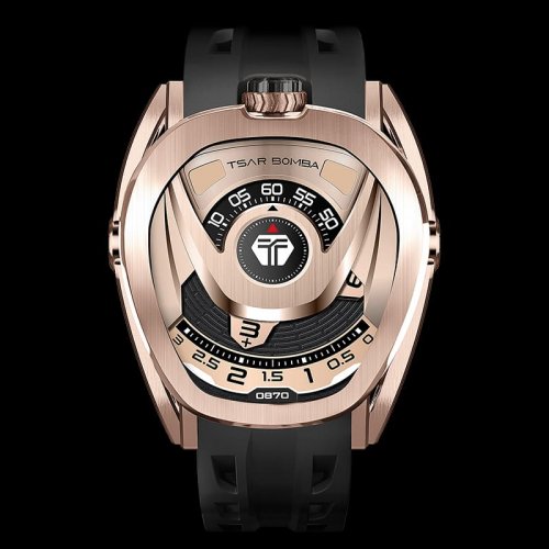 Zlaté pánské hodinky Tsar Bomba Watch s gumovým páskem TB8213 - Gold / Black Automatic 44MM