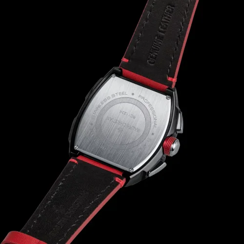 Černé pánské hodinky Ralph Christian s koženým páskem The Intrepid Chrono - Red 42,5MM