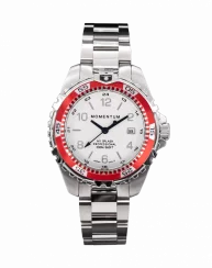 Herrenuhr aus Silber Momentum Watches mit Stahlband Splash White / Red 38MM