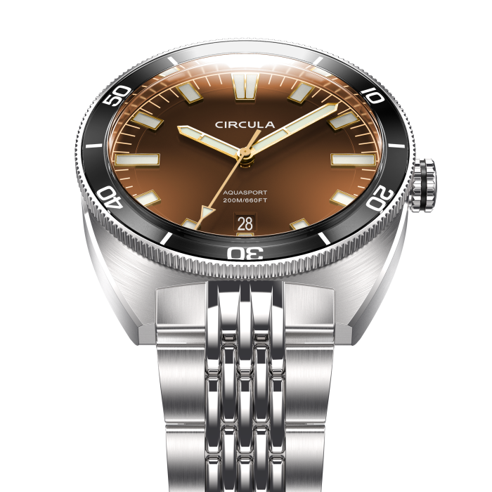 Stříbrné pánské hodinky Circula s ocelovým páskem AquaSport II - Brown 40MM Automatic