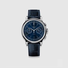 Men's silver Corniche watch with leather strap Chronograph Steel with Blue dial 39MM