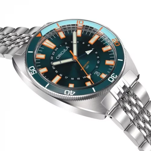 Stříbrné pánské hodinky Circula s ocelovým páskem AquaSport GMT - Blue 40MM Automatic