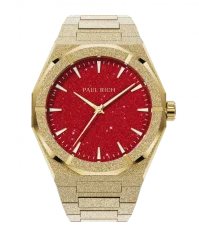 Men's gold Paul Rich watch with steel strap Frosted Star Dust II - Gold / Red 43MM