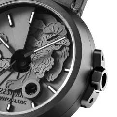 Schwarze Herrenuhr 22Designstudio Watches mit Lederband Black Dragon 45MM Automatic