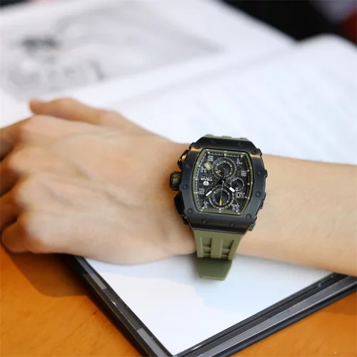 Reloj negro Tsar Bomba Watch de hombre con goma TB8204Q - Black / Green 43,5MM