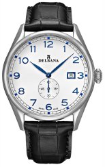 Męski srebrny zegarek Delbana Watches ze skórzanym paskiem Fiorentino White / Black 42MM