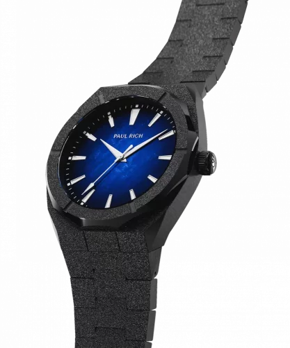 Czarny zegarek męski Paul Rich ze stalowym paskiem Frosted Star Dust Midnight Abyss - Black 45MM