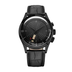 Schwarze Herrenuhr Vulcain mit Lederband Nautical Heritage Full Black - Black Calf Skin Leather Alligator Printed 42MM Automatic