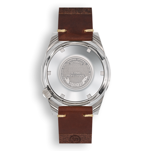 Strieborné pánske hodinky Squale s koženým pásikom 1521 Onda Leather - Silver 42MM Automatic