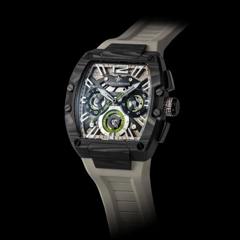Men's black Ralph Christian watch with a rubber band The Intrepid Sport Carbon Fiber - Ivory Slate 42,5MM
