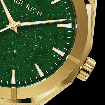 Orologio da uomo Paul Rich in oro con cinturino in acciaio Star Dust II - Gold / Green 43MM
