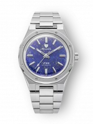 Stříbrné pánské hodinky Nivada Grenchen s ocelový páskem F77 LAPIS LAZULI 68009A77 37MM Automatic