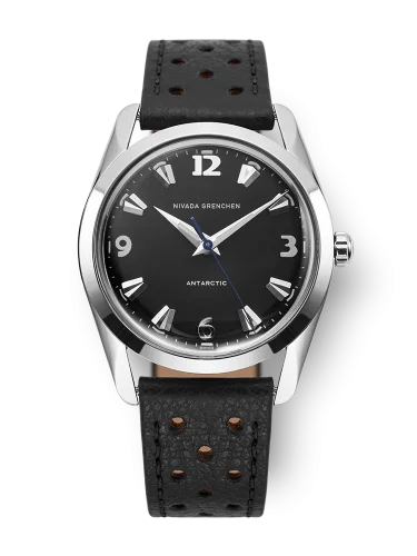 Męski srebrny zegarek Nivada Grenchen ze skórzanym paskiem Antarctic 35002M40 35MM