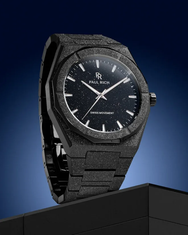 Men's black Paul Rich watch with steel strap Frosted Star Dust II - Void Black 43MM
