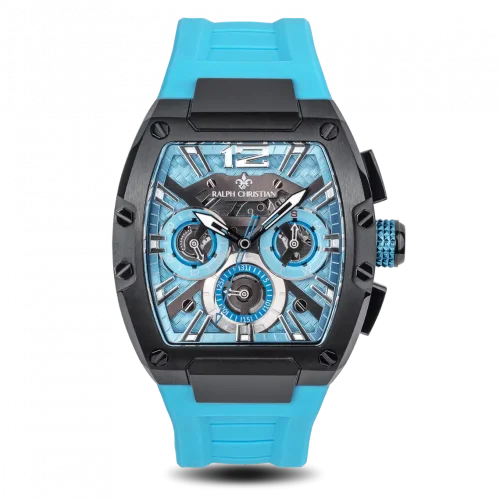 Černé pánské hodinky Ralph Christian s gumovým páskem The Intrepid Sport - Arctic Blue 42,5MM