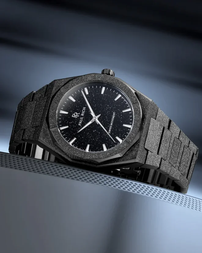 Men's black Paul Rich watch with steel strap Frosted Star Dust II - Void Black 43MM