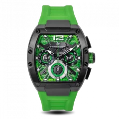 Relógio de homem Ralph Christian preto com pulseira de borracha The Intrepid Sport - Lime Green 42,5MM
