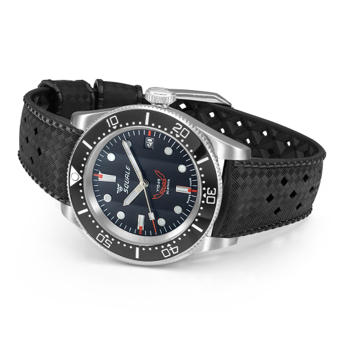 Men's silver Squale watch with rubber strap 1545 Black Rubber - Silver 40MM Automatic