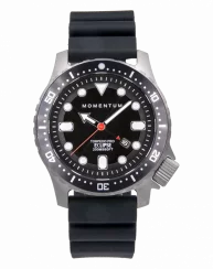 Herrenuhr aus Silber Momentum Watches mit Gummiband Torpedo Black Hyper Rubber Solar 44MM