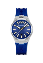 Silberne Herrenuhr Bomberg Watches mit Gummiband MAJESTIC BLUE 43MM Automatic