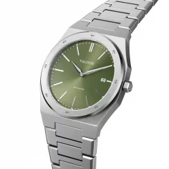 Montre Valuchi Watches pour homme en argent avec bracelet en acier Date Master - Silver Green 40MM