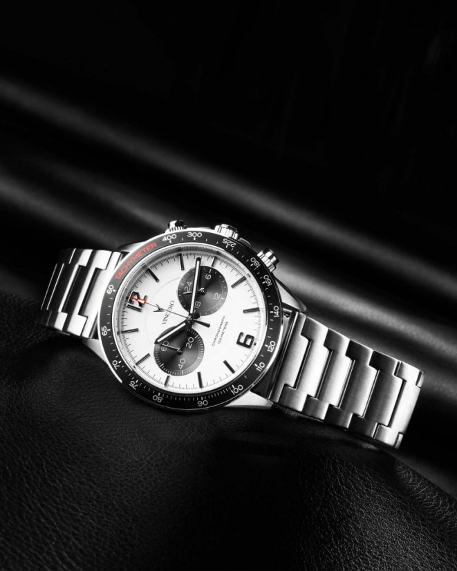 Men's silver watch Vincero with steel strap The Apex Silver/Black 42MM