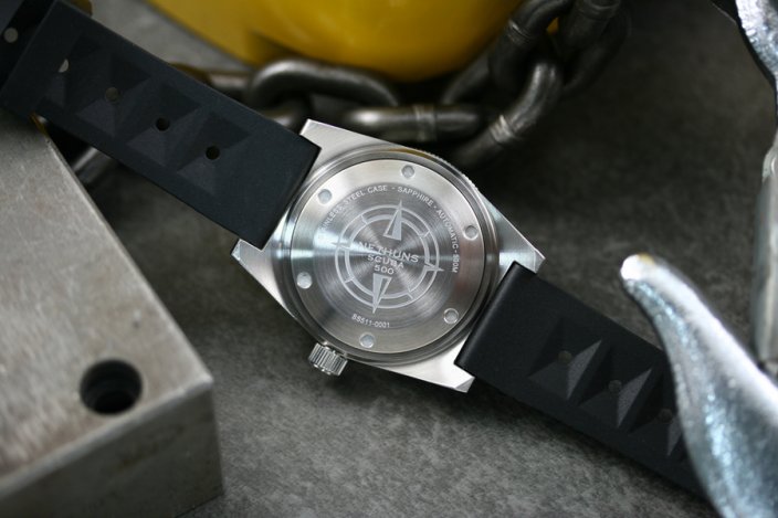 Nethuns zilveren herenhorloge met rubberen band SCUBA 500 SKULL SS541 - Silver Automatic 41MM