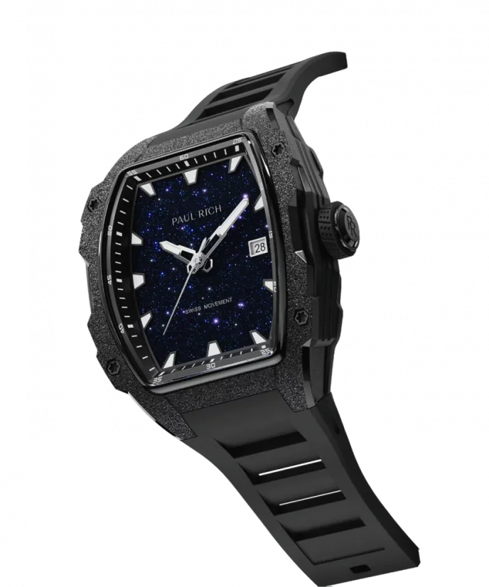 Men's black Paul Rich Watch with a rubber band Frosted Astro Galaxy - Black 42,5MM