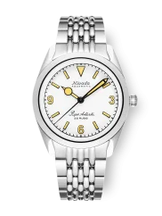 Men's silver Nivada Grenchen watch with steel strap Super Antarctic White 3.6.9 Cream 32066A04 38MM Automatic