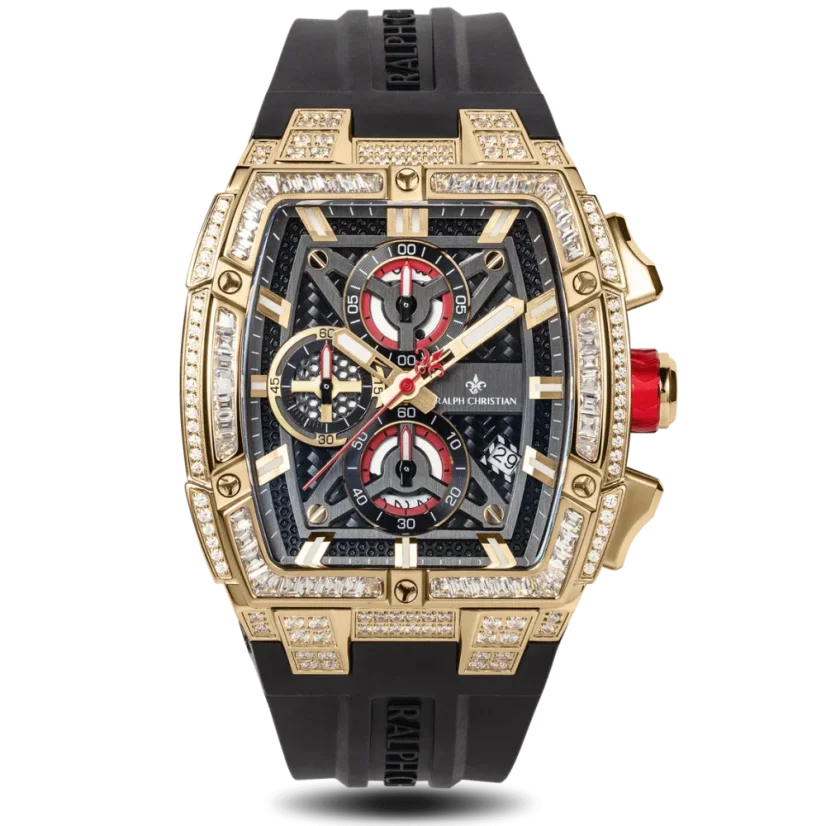 Men's gold Ralph Christian watch with a rubber band The Polaris Chrono Ice - Regal Noir 42,5MM